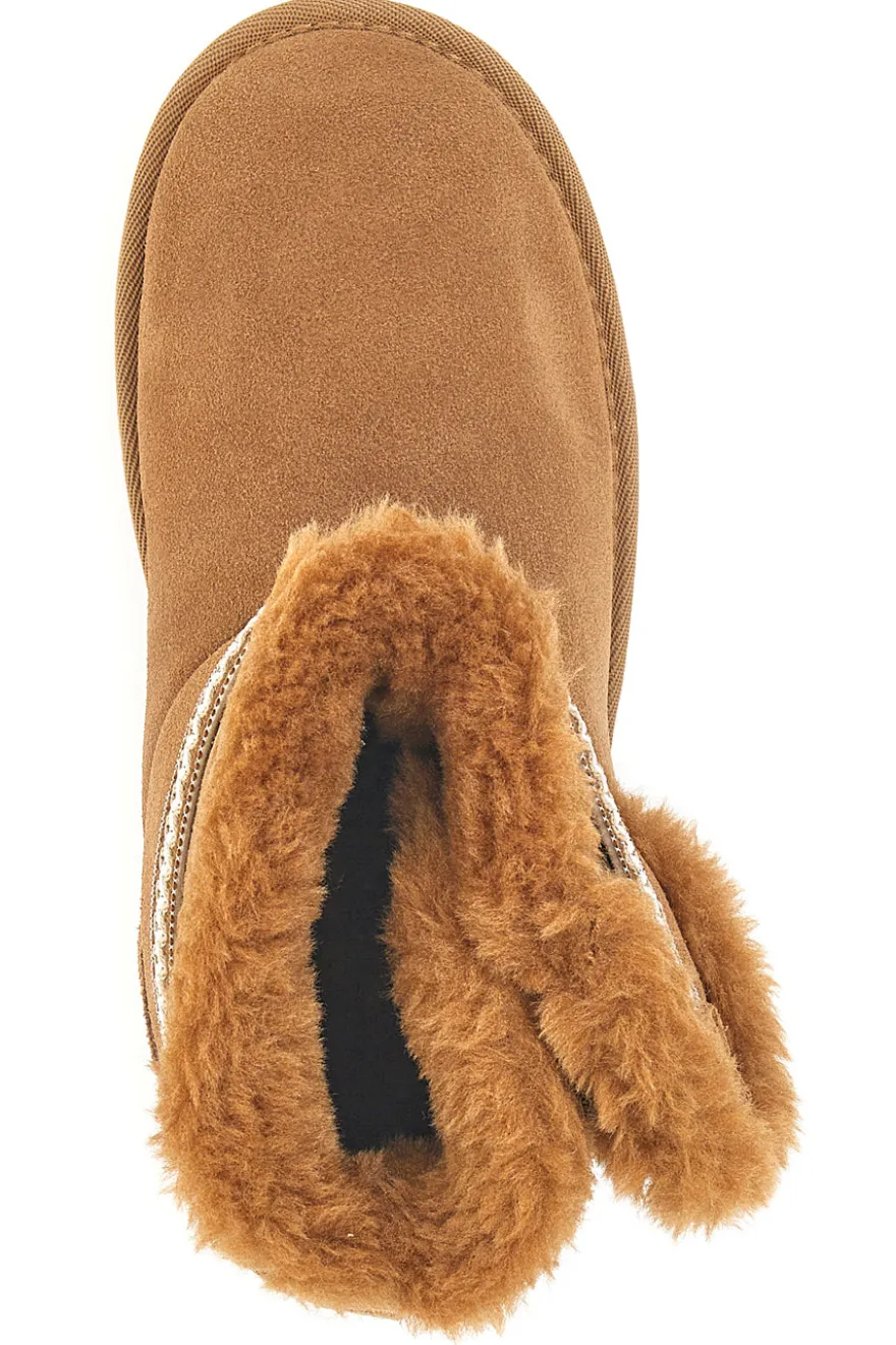 Stivaletti pantofole camel con pelo e suola platform Mon Dieu L1264