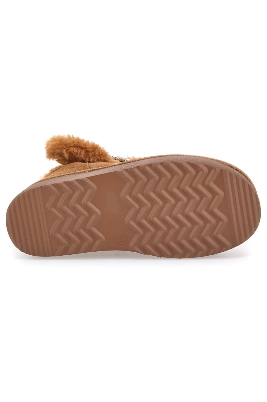 Stivaletti pantofole camel con pelo e suola platform Mon Dieu L1264