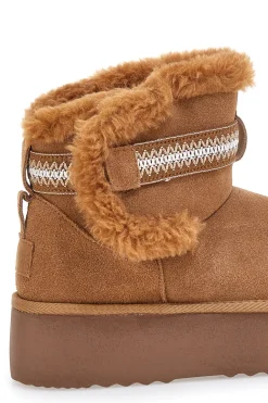 Stivaletti pantofole camel con pelo e suola platform Mon Dieu L1264