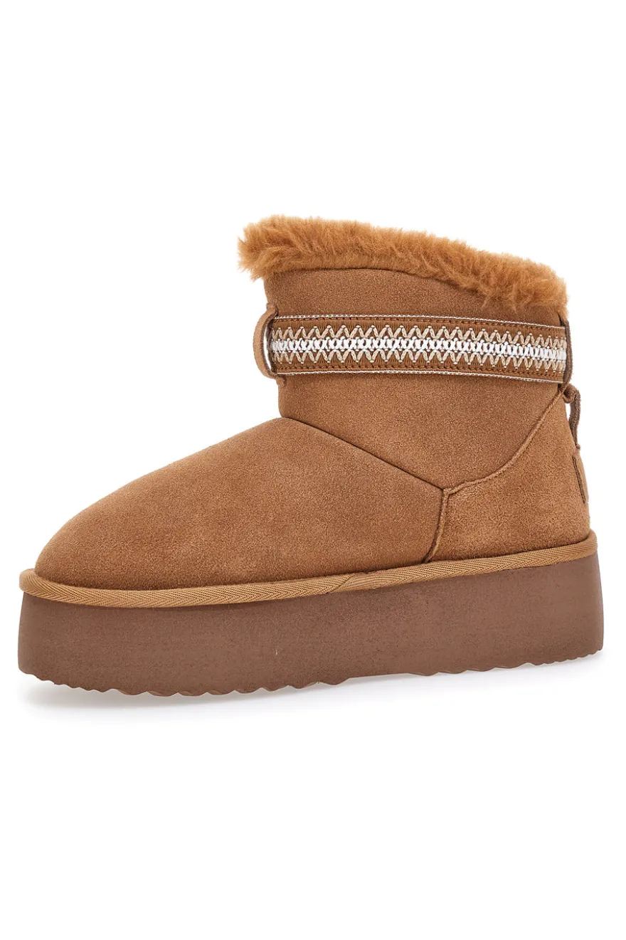 Stivaletti pantofole camel con pelo e suola platform Mon Dieu L1264