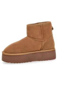 Stivaletti pantofole camel con suola platform e interno in pelo Mon Dieu L1251
