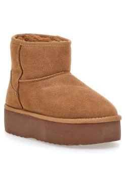 Stivaletti pantofole camel con suola platform e interno in pelo Mon Dieu L1251