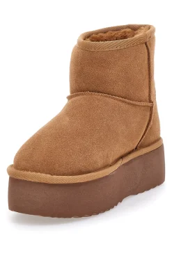 Stivaletti pantofole camel con suola platform e interno in pelo Mon Dieu L1251
