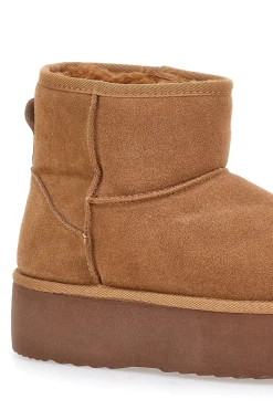 Stivaletti pantofole camel con suola platform e interno in pelo Mon Dieu L1251