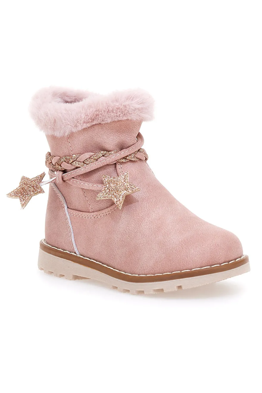 Stivaletti rosa con bordo in pelo e stelle glitter Grazie 1528