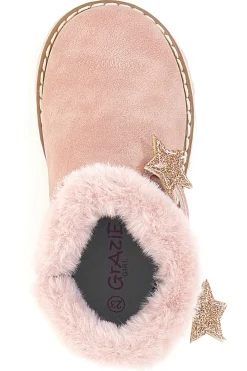 Stivaletti rosa con bordo in pelo e stelle glitter Grazie 1528
