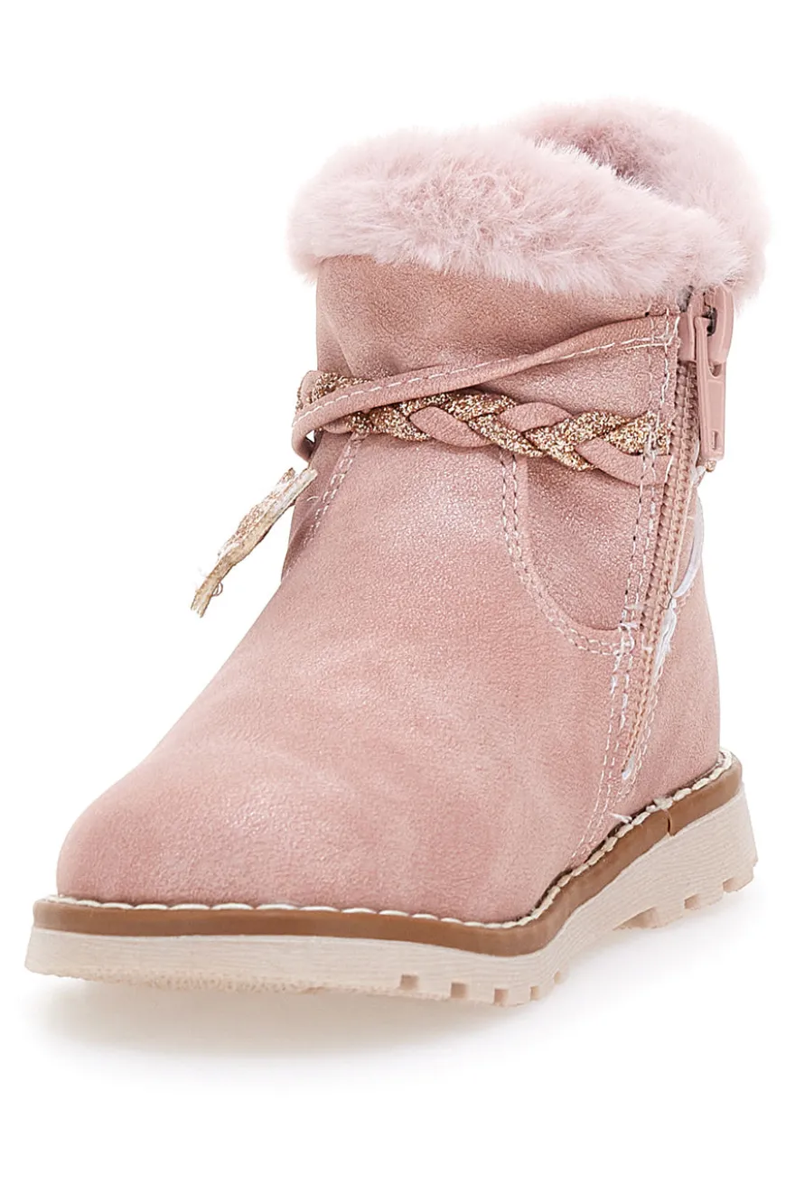 Stivaletti rosa con bordo in pelo e stelle glitter Grazie 1528