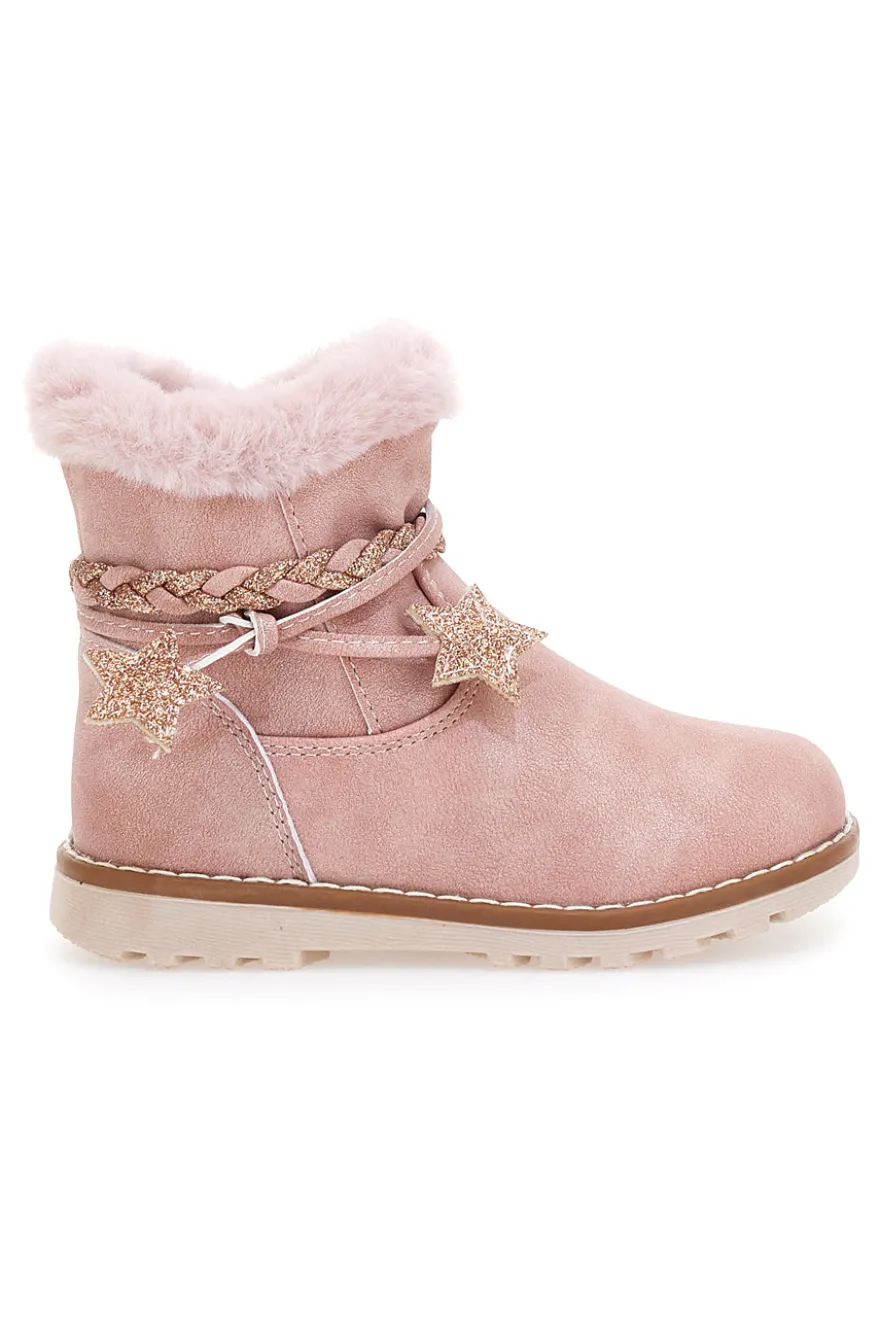 Stivaletti rosa con bordo in pelo e stelle glitter Grazie 1528
