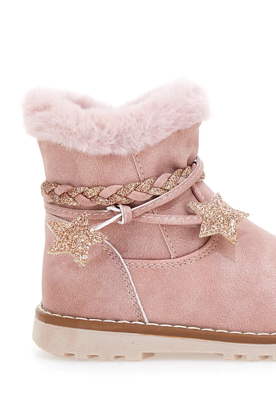 Stivaletti rosa con bordo in pelo e stelle glitter Grazie 1528
