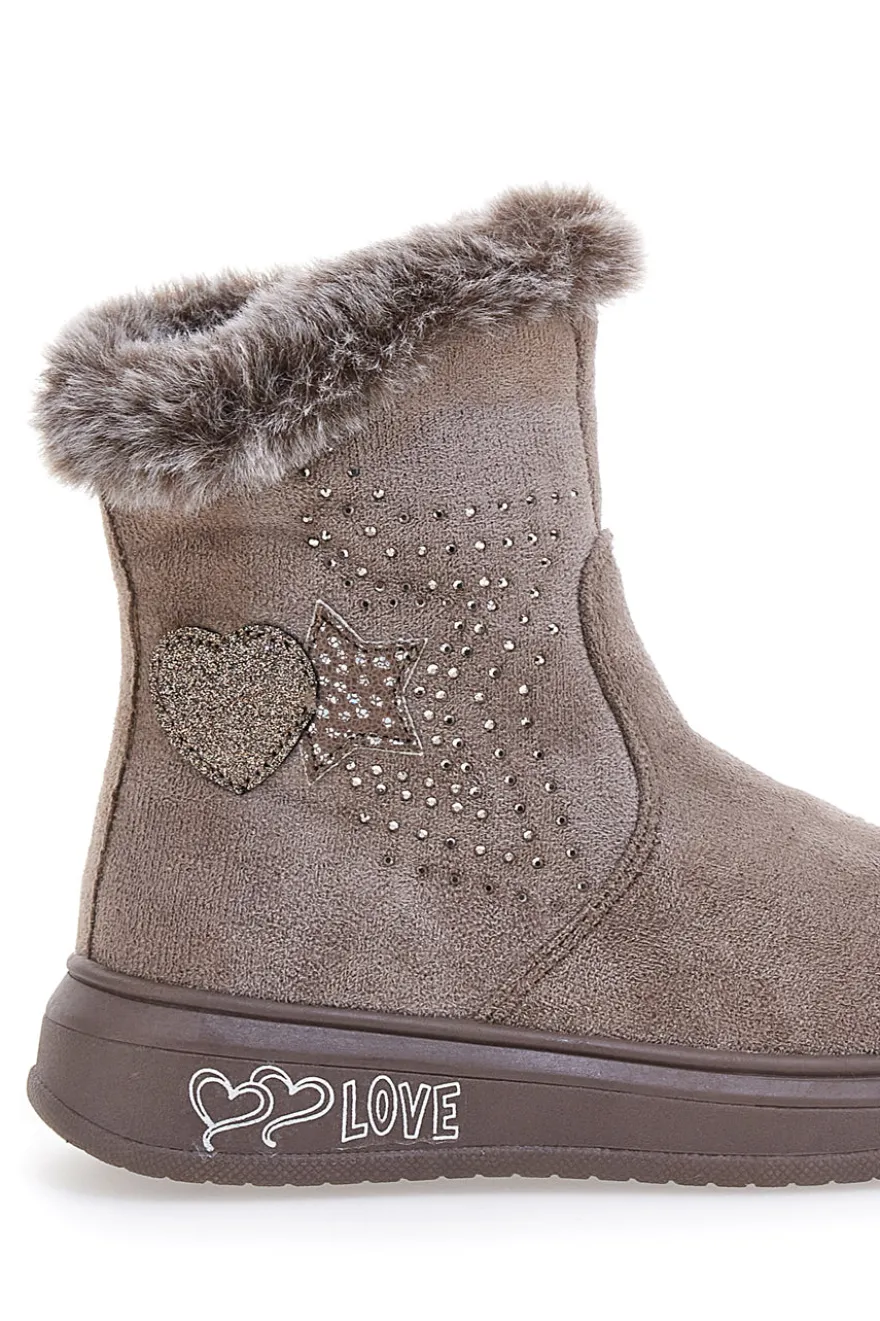 Stivaletti taupe con pelliccia sintetica e glitter Grazia 1625