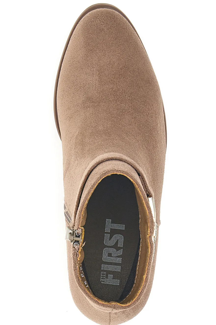 Stivaletti taupe con tacco medio e dettagli gioiello The First P617