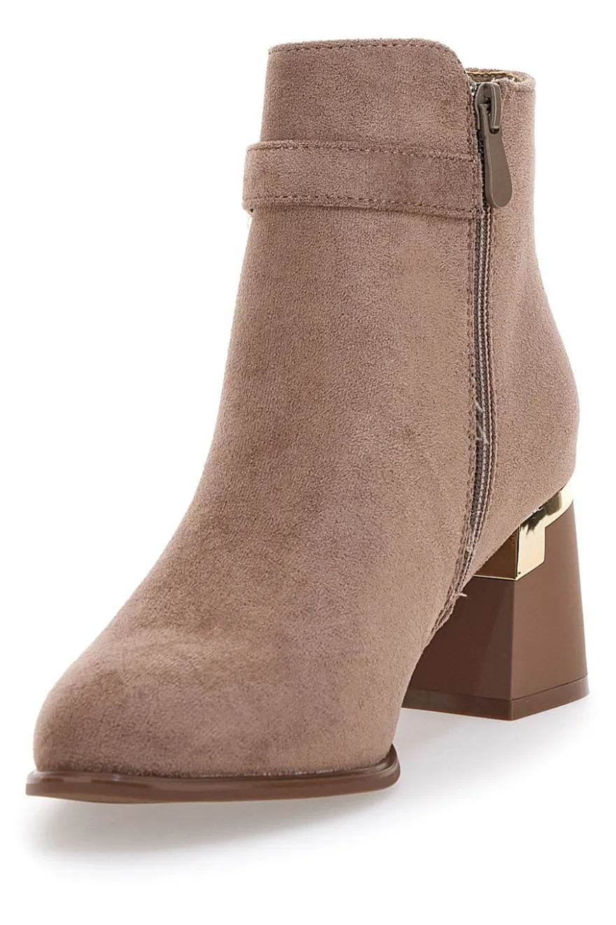 Stivaletti taupe con tacco medio e dettagli gioiello The First P617