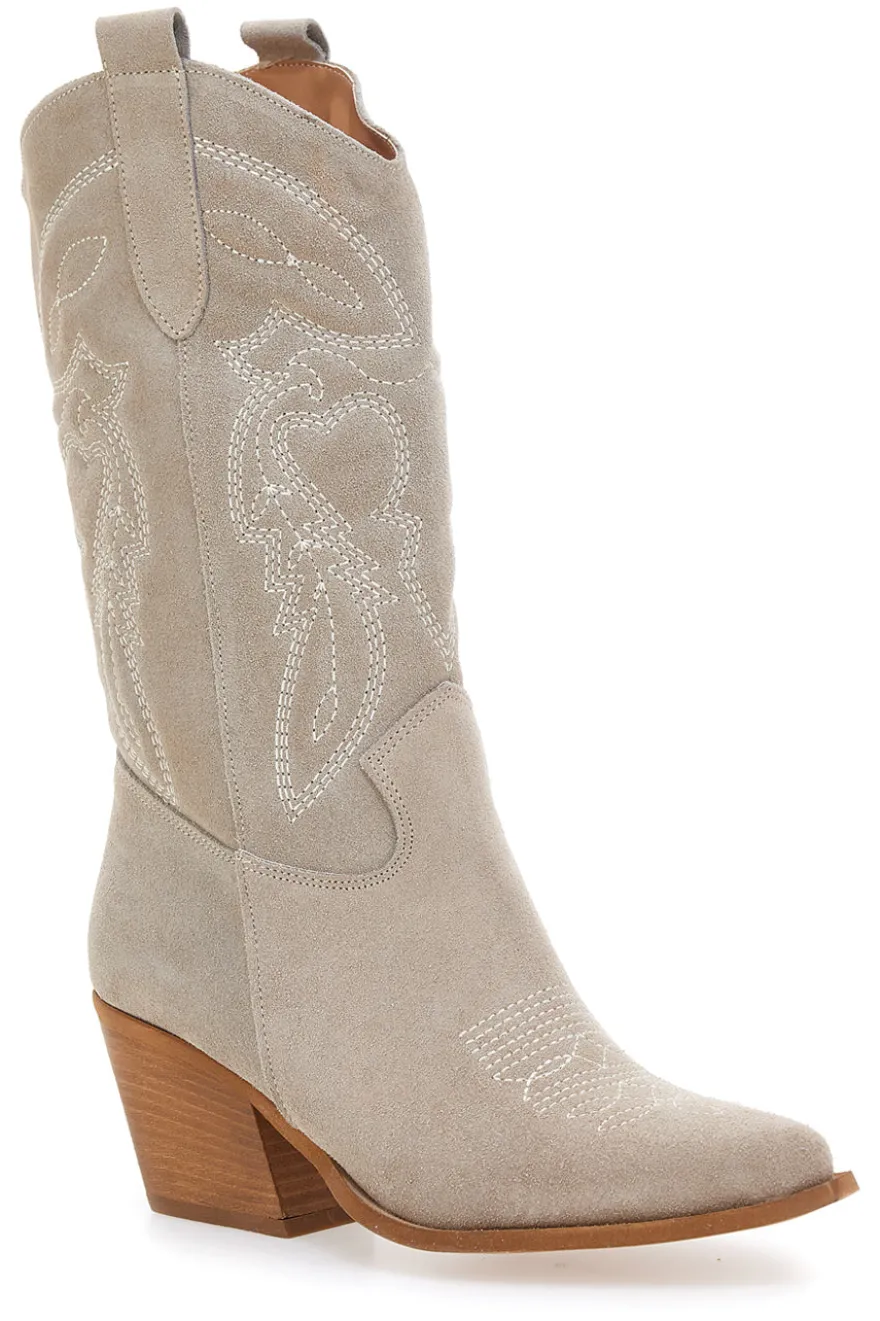 Stivaletti Texani Beige Con Tomaia Ricamata Made in Italy PITTARELLO LOVE TEX901RN