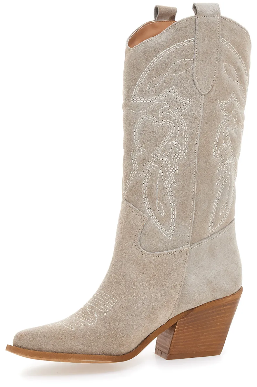 Stivaletti Texani Beige Con Tomaia Ricamata Made in Italy PITTARELLO LOVE TEX901RN