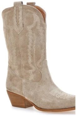 Stivaletti texani beige in vera pelle ricamati Pittarello love TEX4090