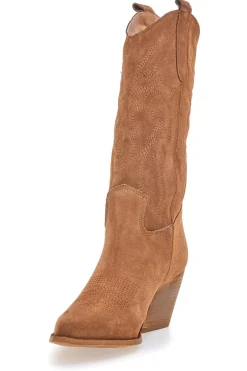 Stivaletti texani marroni in vera pelle ricamati Pittarello love TEX901RN