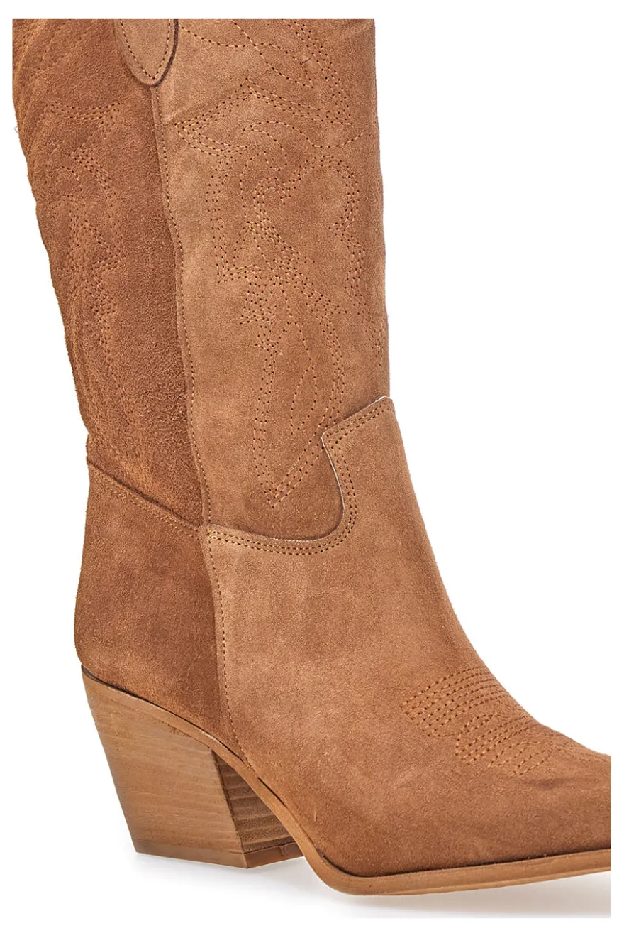 Stivaletti texani marroni in vera pelle ricamati Pittarello love TEX901RN