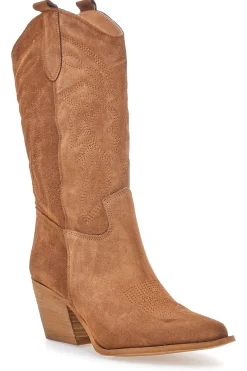 Stivaletti texani marroni in vera pelle ricamati Pittarello love TEX901RN