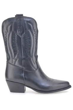 Stivaletti texani neri in vera pelle ricamati Pittarello love TEX4090