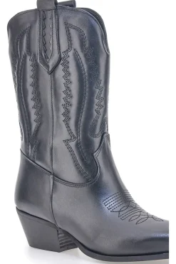 Stivaletti texani neri in vera pelle ricamati Pittarello love TEX4090