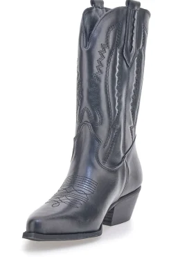 Stivaletti texani neri in vera pelle ricamati Pittarello love TEX4090