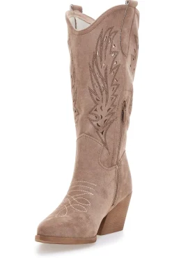 Stivaletti texani taupe con ricami laser Cafè Cost RQ9241