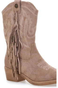 Stivaletti texani taupe con frange e ricami Cafè Cost RQ2613