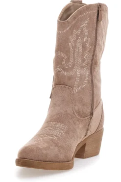 Stivaletti texani taupe con frange e ricami Cafè Cost RQ2613