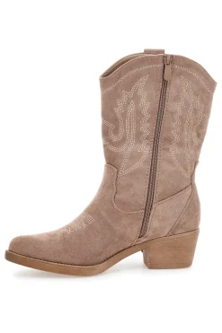 Stivaletti texani taupe con frange e ricami Cafè Cost RQ2613