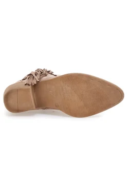 Stivaletti texani taupe con frange e ricami Cafè Cost RQ2613