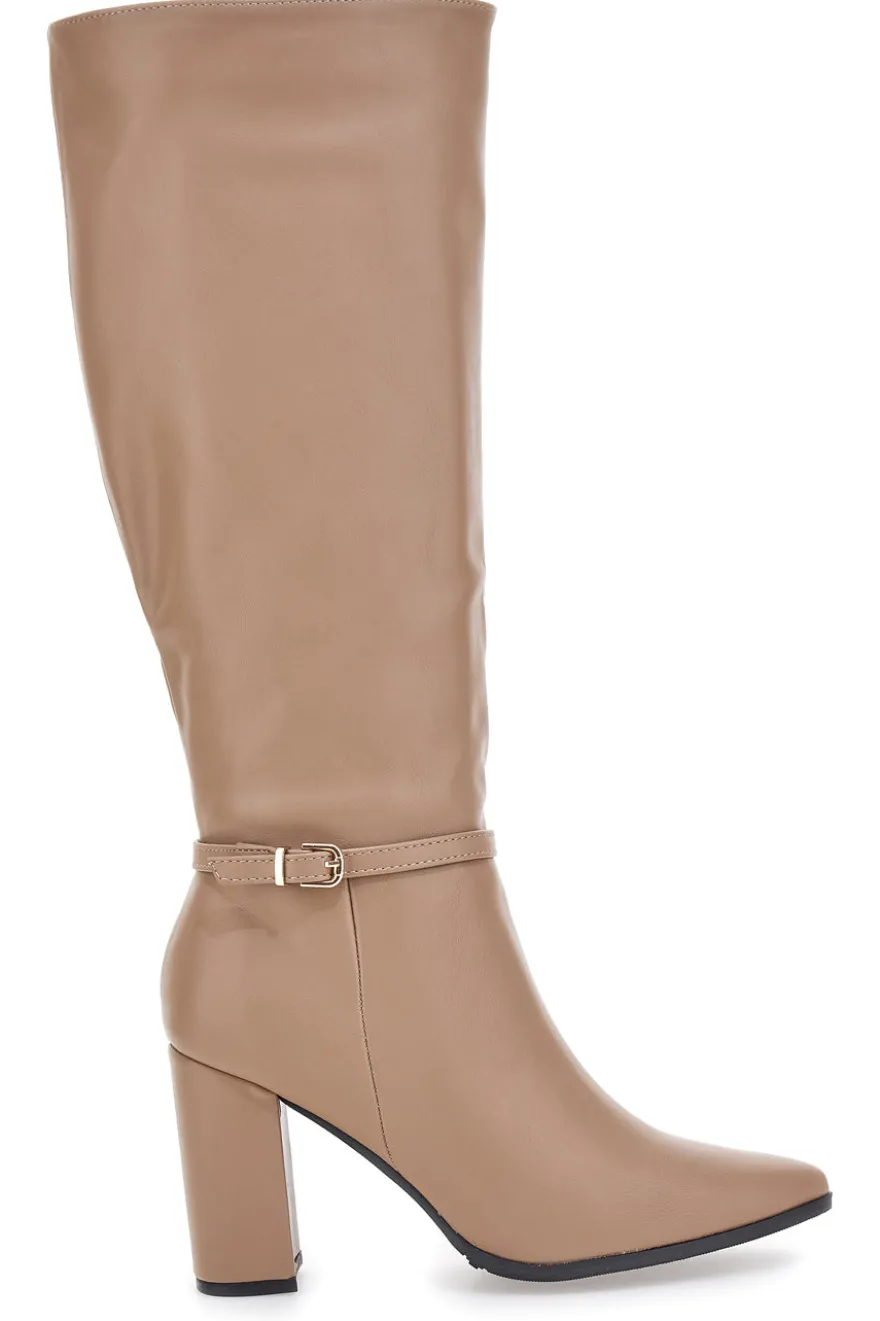 Stivali beige con tacco alto e cinturino Le Havre Paris 6002