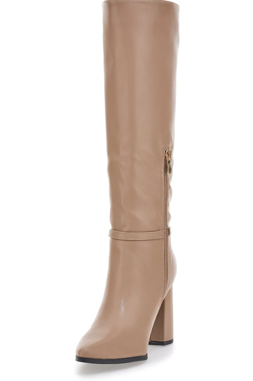 Stivali beige con tacco alto e cinturino Le Havre Paris 6002