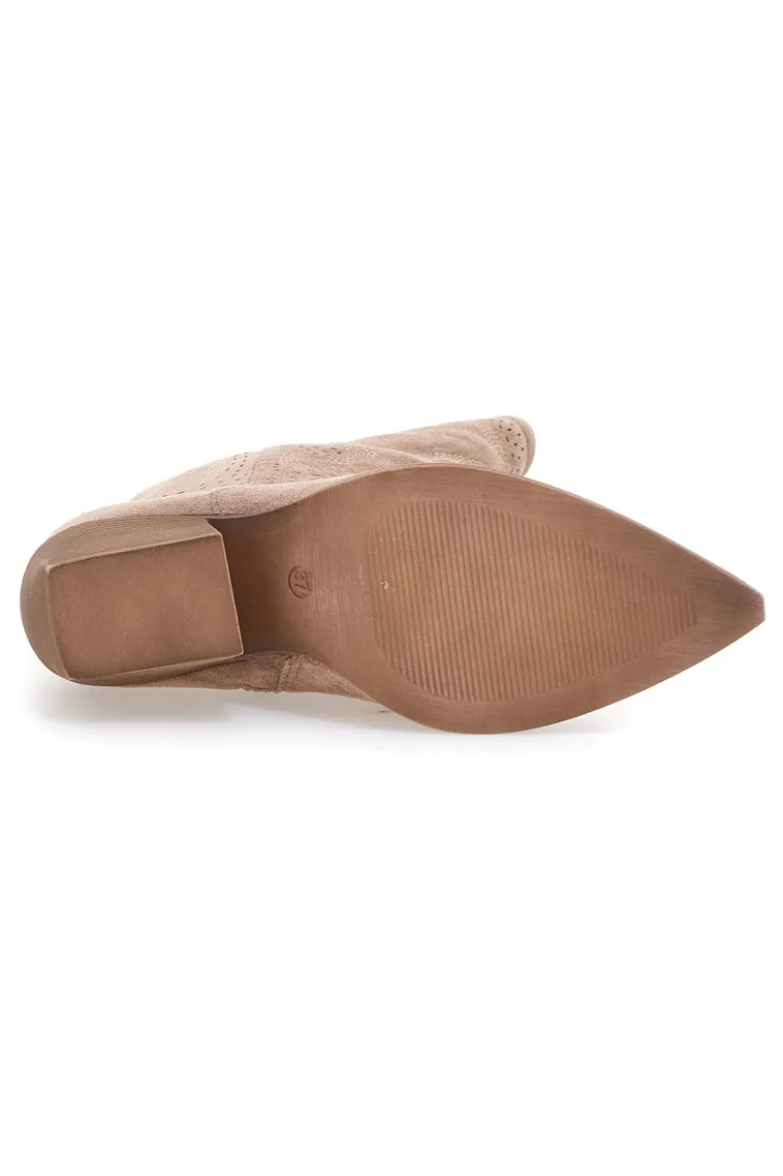 Stivali beige traforati con tacco Cafè cost H3W205837