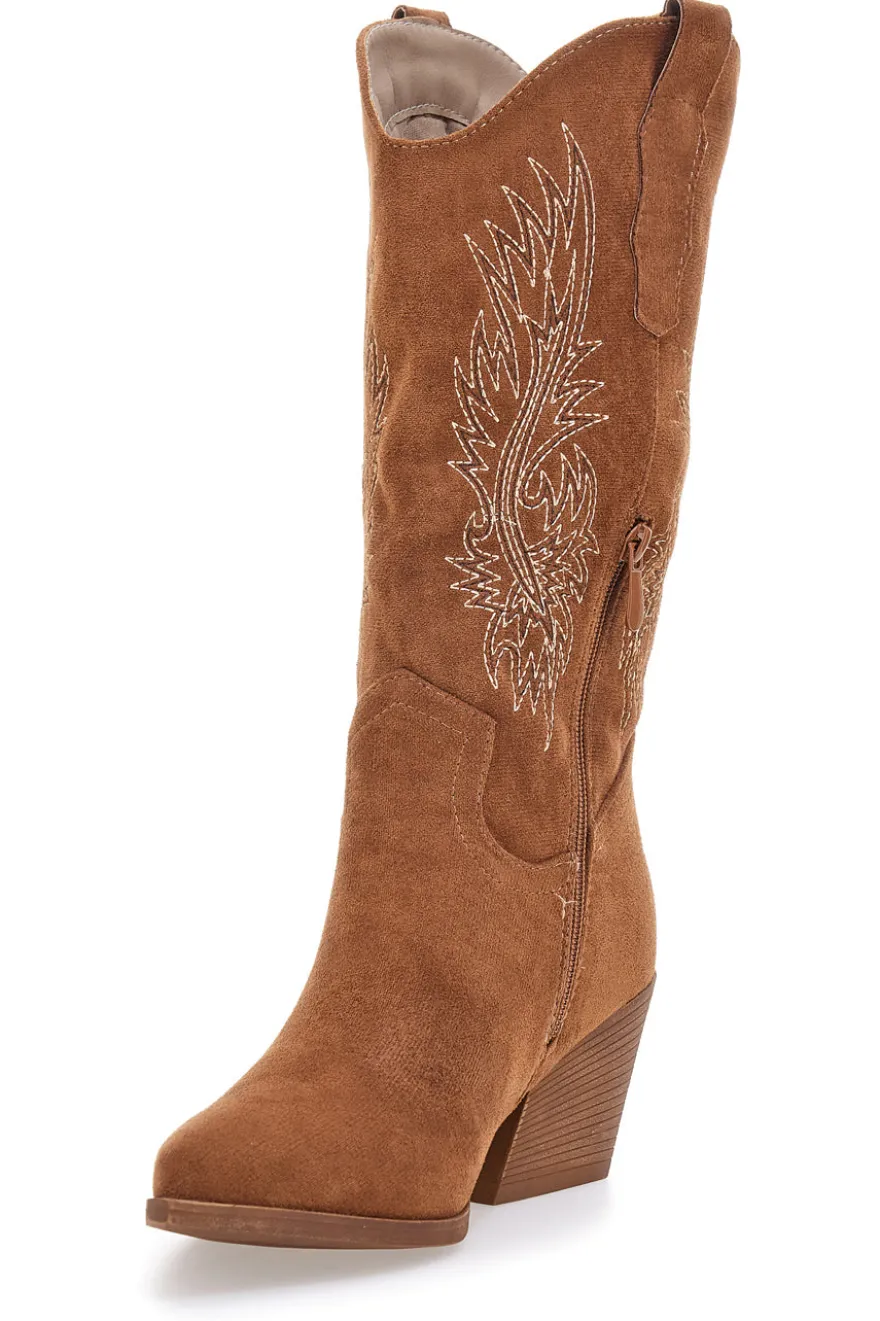 Stivali marroni stile western con ricami Cafè cost RQ2616