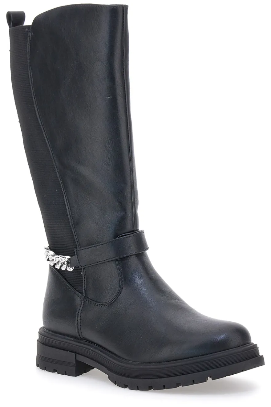 Stivali neri con catena decorativa Pitt kids SKBS1117