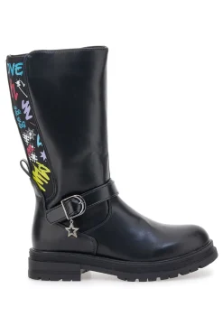 Stivali neri con scritte colorate e stella pendente Grazie Girl 590334