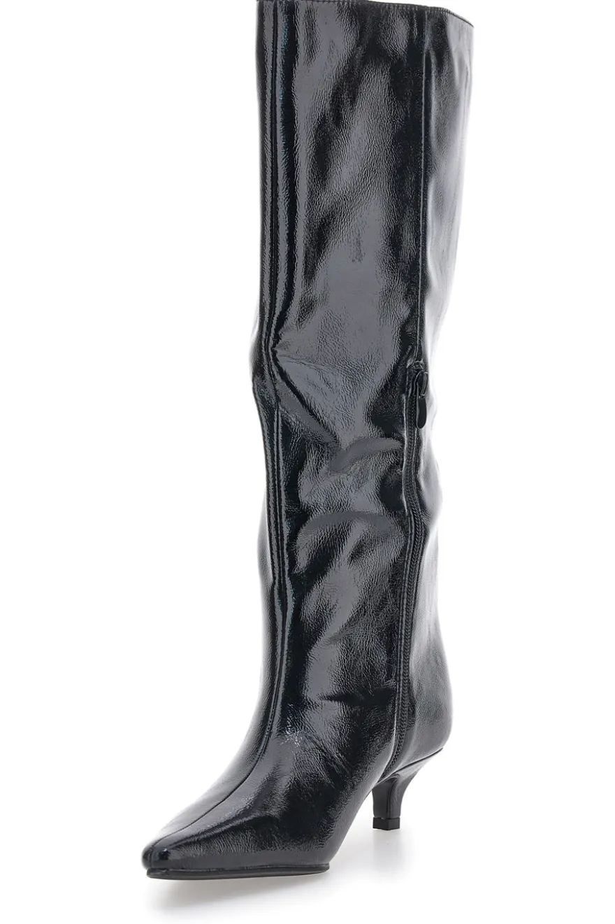 Stivali neri lucidi con tacco basso a rocchetto Le Havre Paris 73116K01