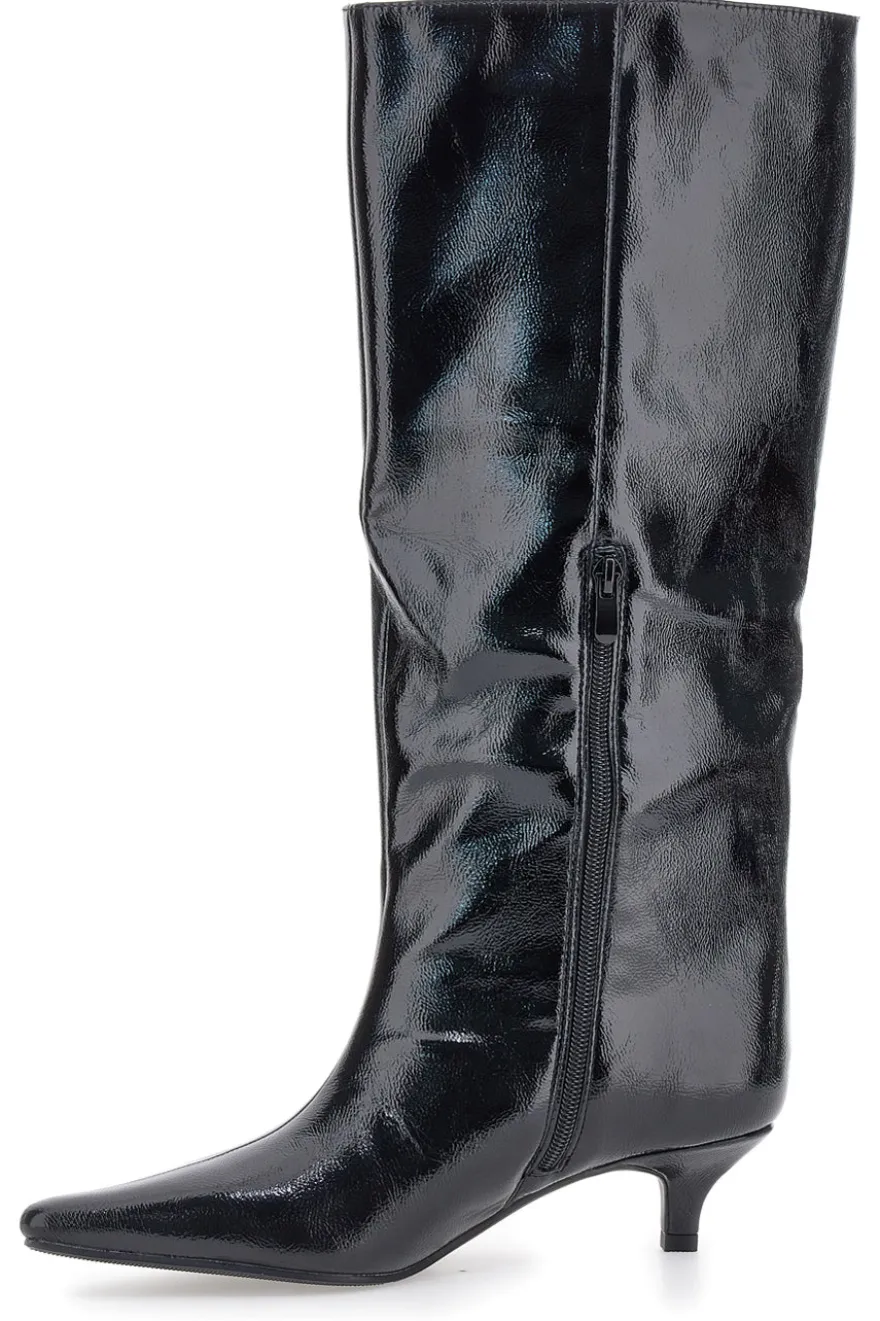 Stivali neri lucidi con tacco basso a rocchetto Le Havre Paris 73116K01