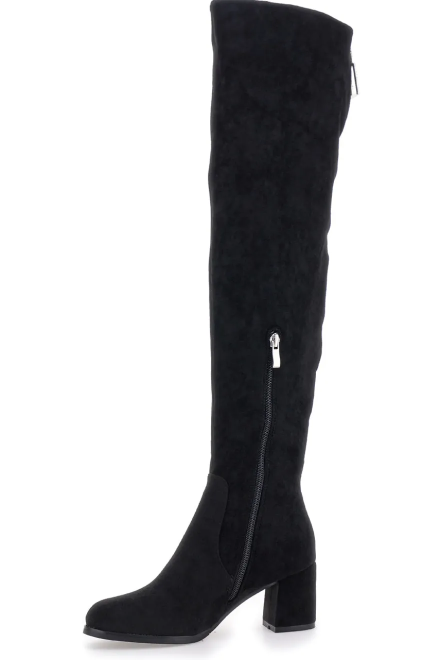 Stivali neri sopra al ginocchio con zip gioiello Le Havre Paris 1983G425
