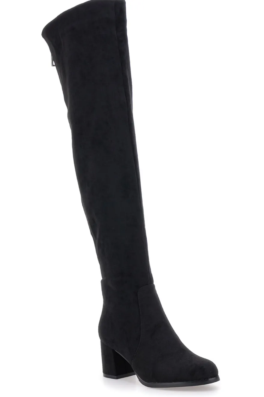 Stivali neri sopra al ginocchio con zip gioiello Le Havre Paris 1983G425