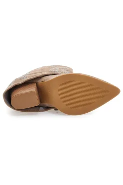 Stivali Texani Beige A Punta con Brillantini THE FIRST 507