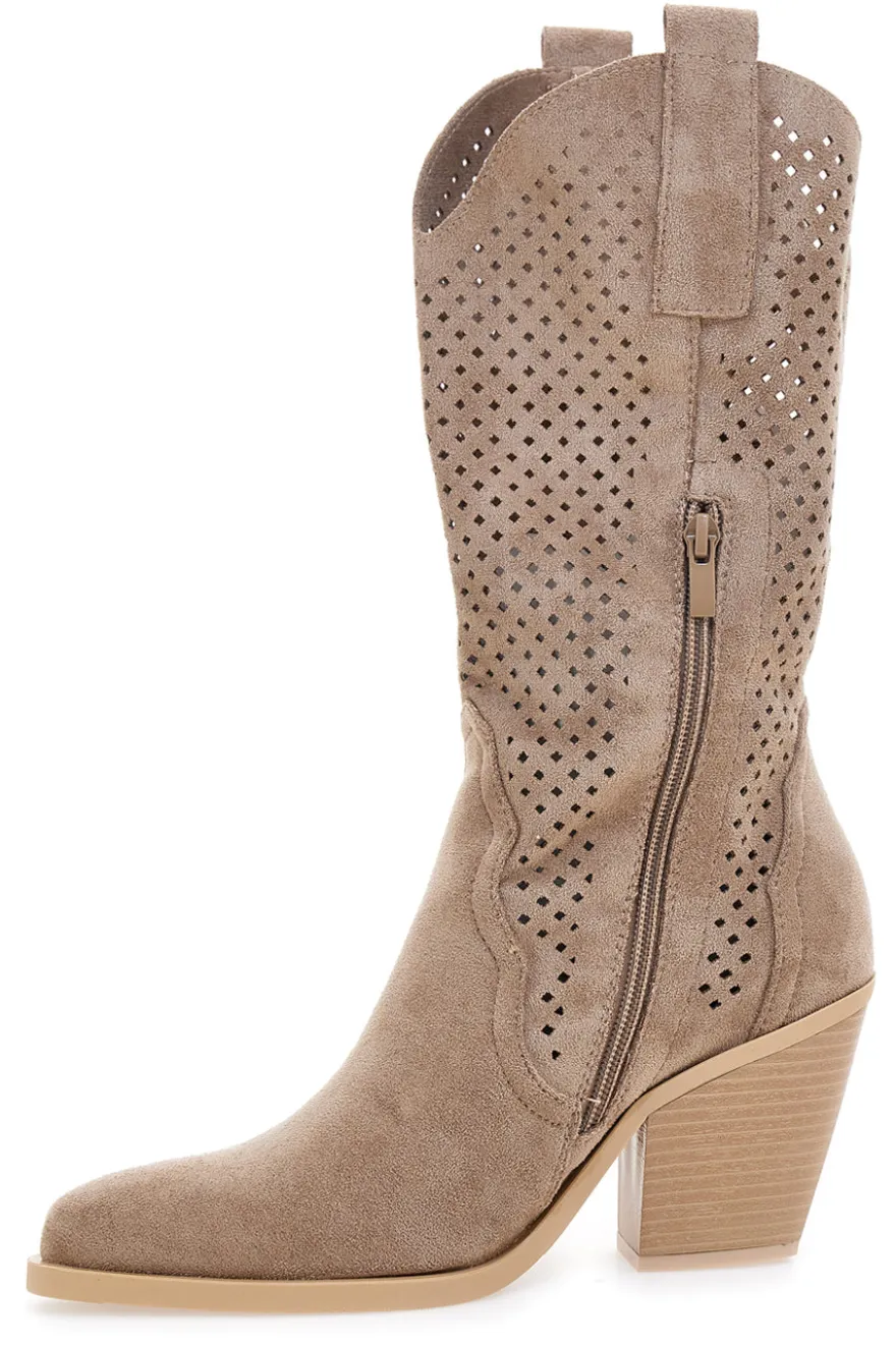 Stivali texani beige traforati Cafe' cost P663