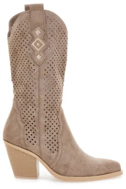 Stivali texani beige traforati Cafe' cost P663