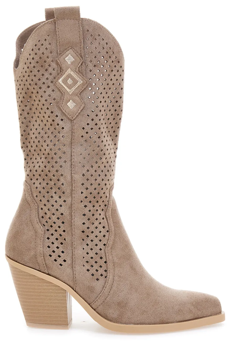 Stivali texani beige traforati Cafe' cost P663