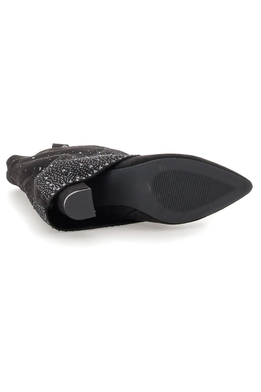 Stivali texani neri con tacco alto e strass The First P606