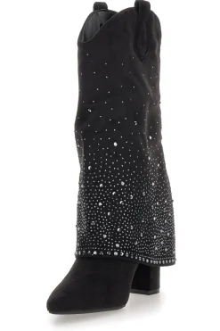 Stivali texani neri con tacco alto e strass The First P606