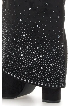 Stivali texani neri con tacco alto e strass The First P606