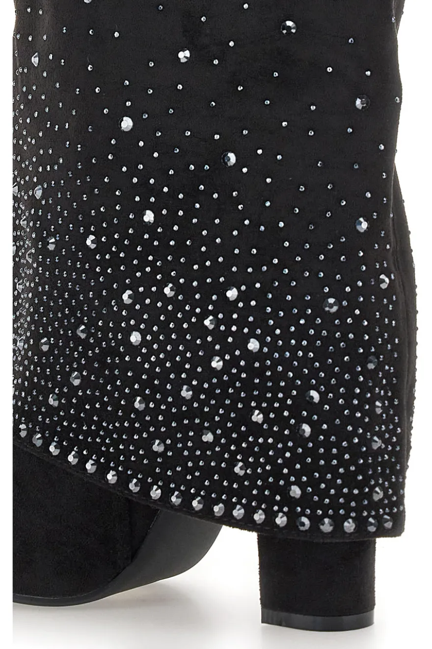 Stivali texani neri con tacco alto e strass The First P606