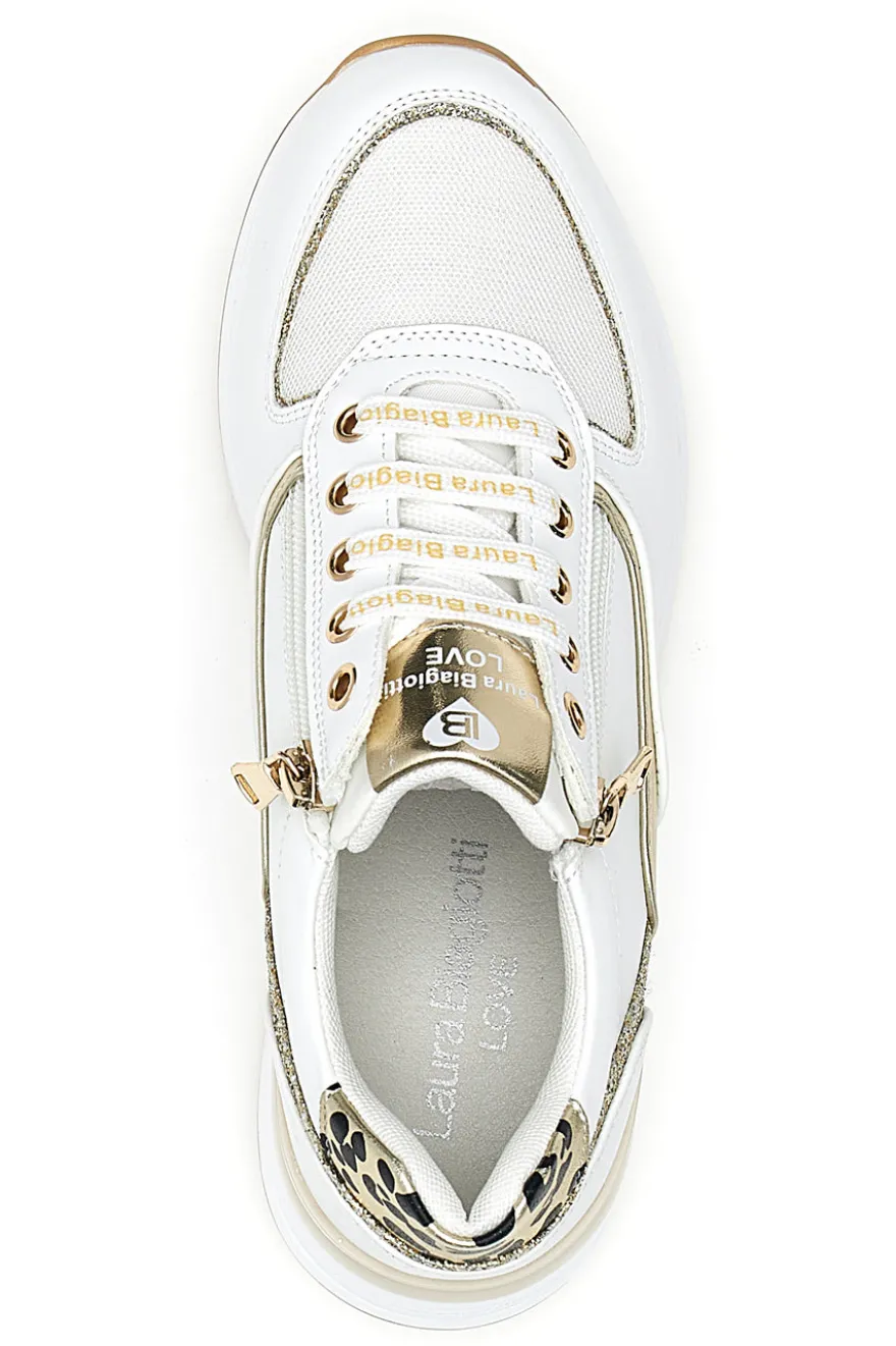 Stringate Bianche con Dettagli Oro e Leopardati LAURA BIAGIOTTI 8481