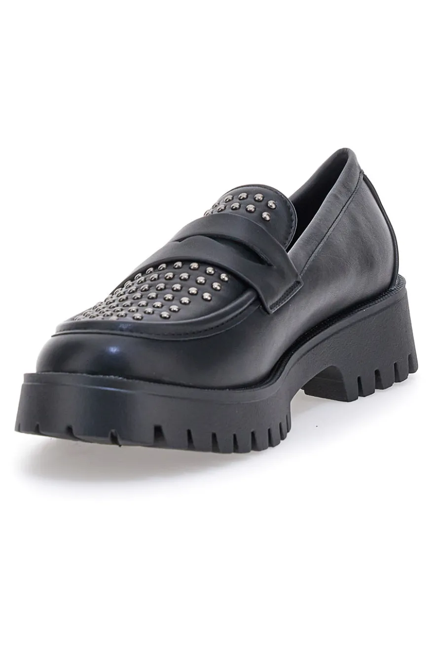 Talemi JN10125 schwarze Loafer mit Nieten und Profilsohle